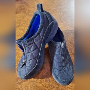 Land's End Quilted Zipper Slip-Ons - Black and Blue